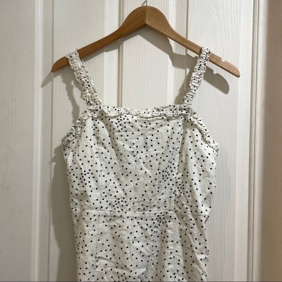 NWT Uo Wren Dotted Linen Ruffle Mini Dress Off White Black Summer Size Medium - Picture 5 of 16
